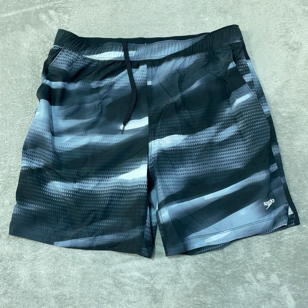 NWOT Speedo Men's XL Black Geometric Gradient Swim Trunks Polyester Blend